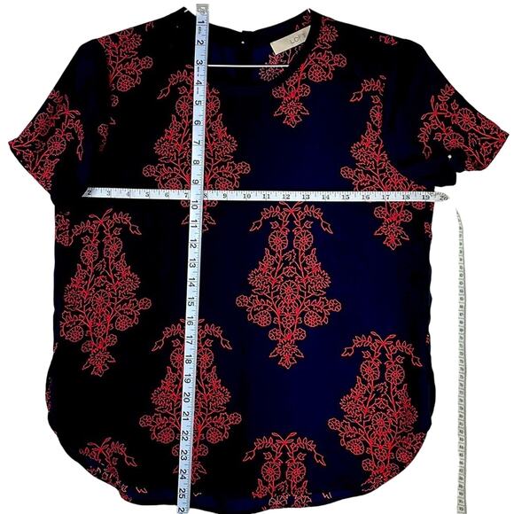 Loft Petites Black Red Floral Blouse Back Button Closure M/L see measurements - Picture 11 of 14